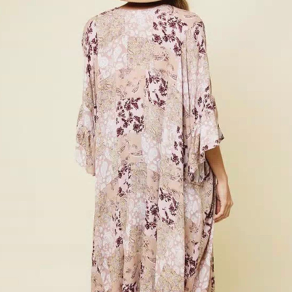 #46 3/4 SLEEVE FLORAL DUSTER CARDIGAN - Picture 2 of 4
